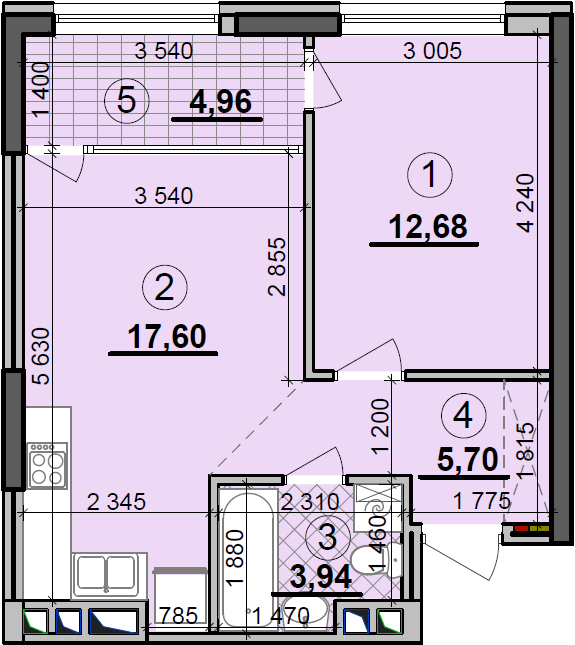 Продаж 1-кімнатної квартири 46 м²