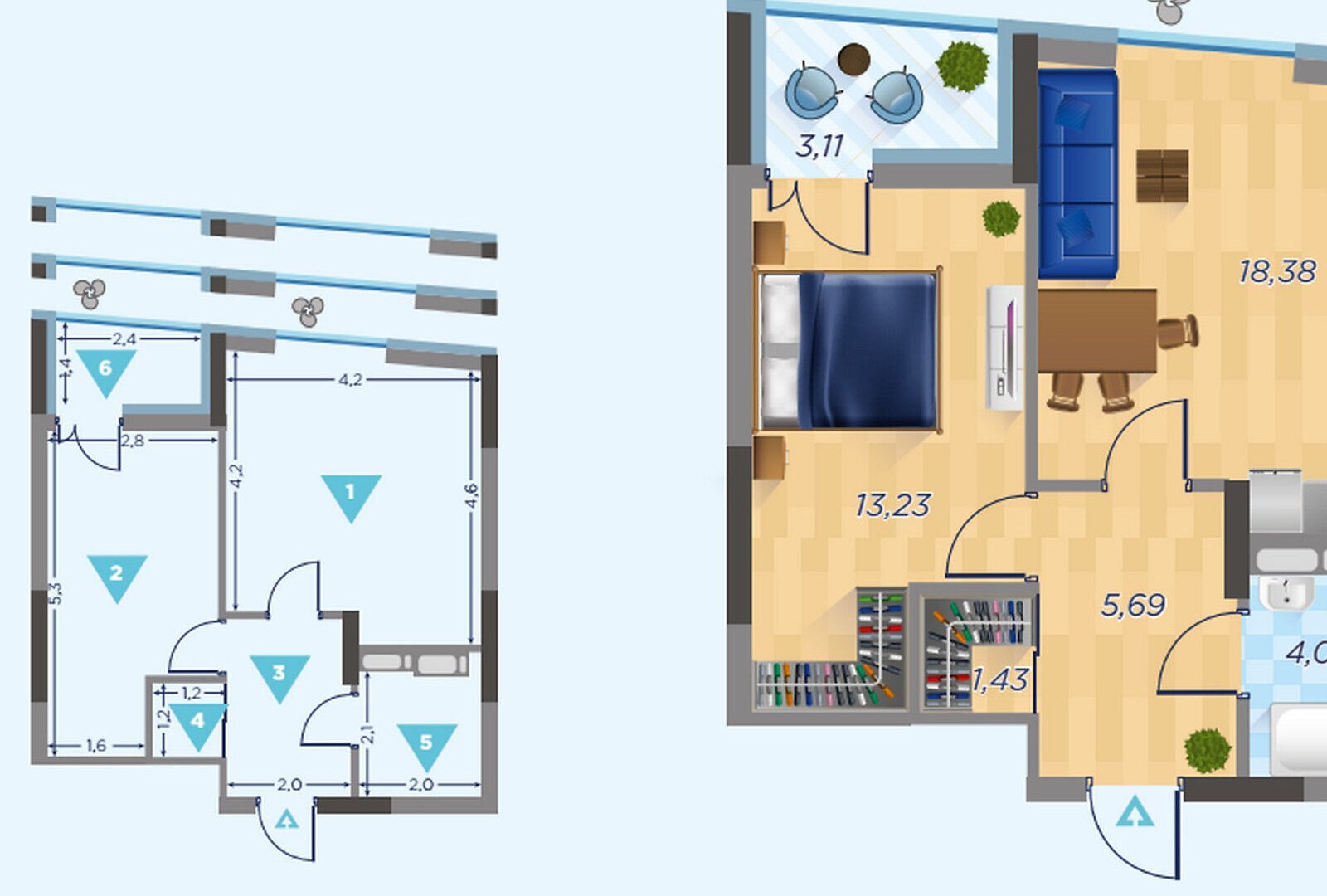 Продажа 1-комнатной квартиры 46 м²