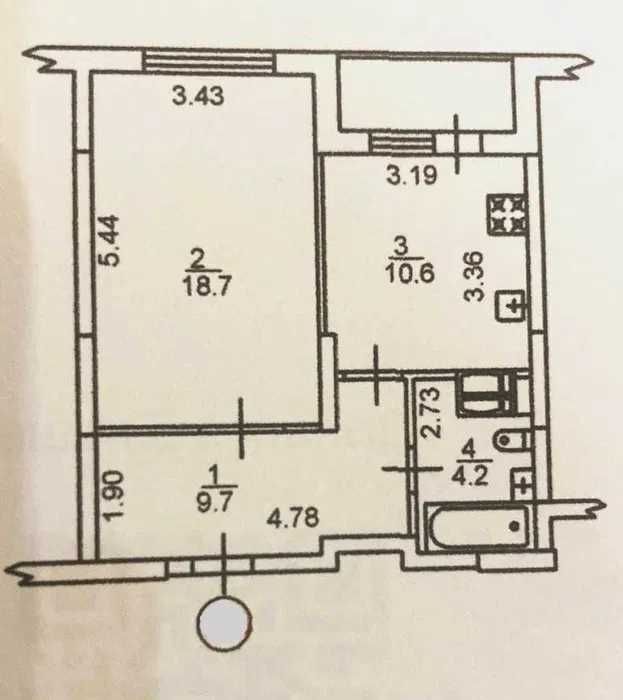 Продаж 1-кімнатної квартири 46 м²