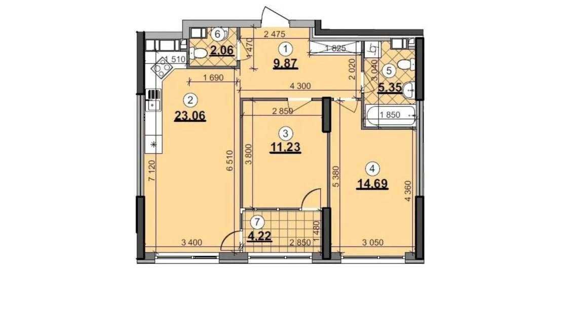 Продажа 2-комнатной квартиры 70 м²