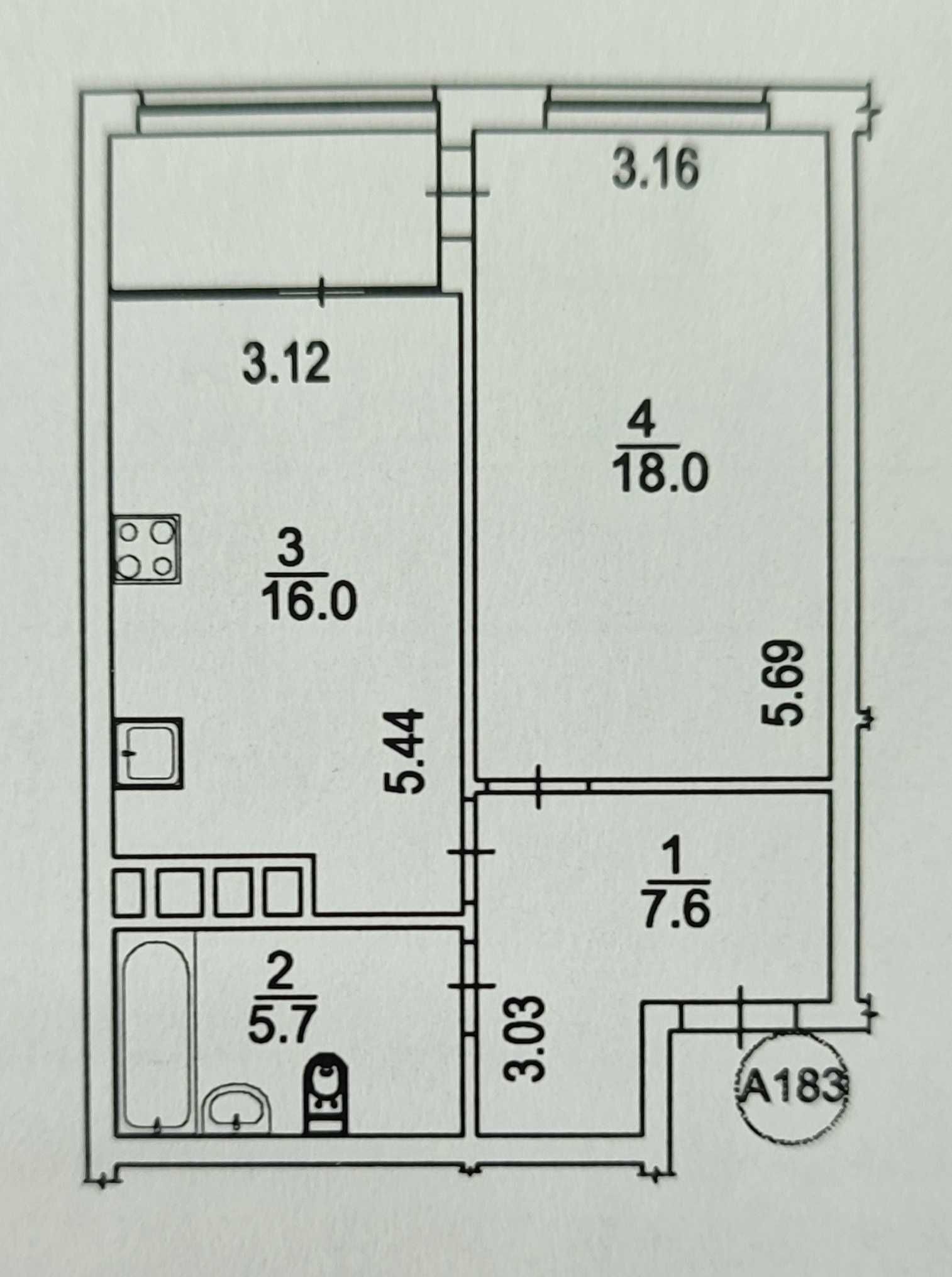 Продаж 1-кімнатної квартири 51 м²