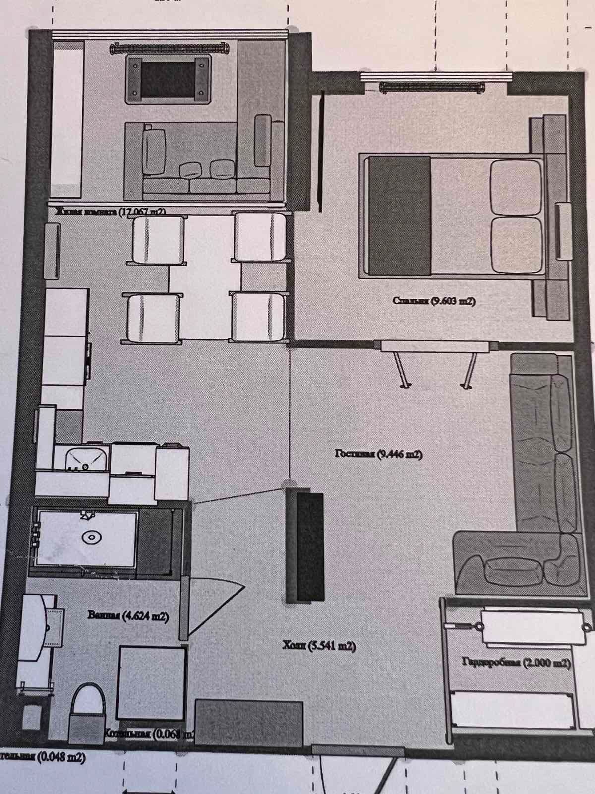 Продажа 1-комнатной квартиры 54 м²