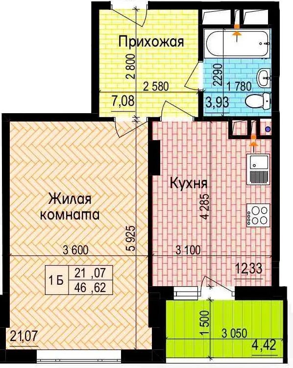 Продажа 1-комнатной квартиры 37 м²