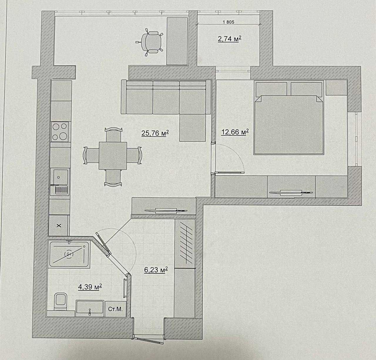 Продаж 2-кімнатної квартири 47 м²