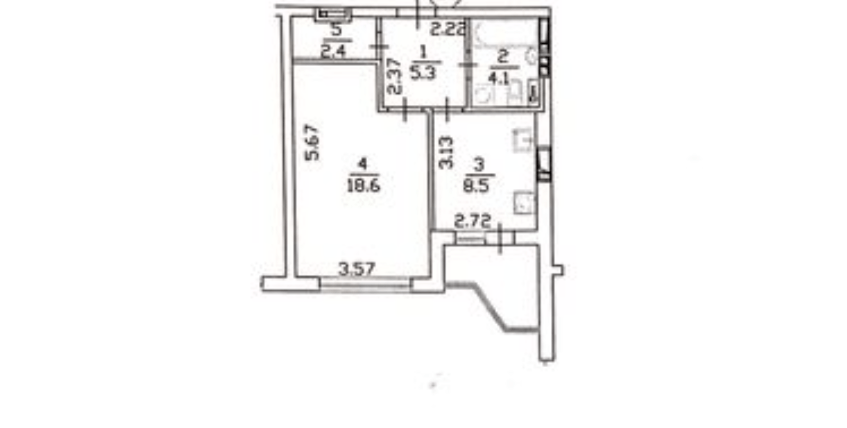 Продаж 1-кімнатної квартири 43 м²