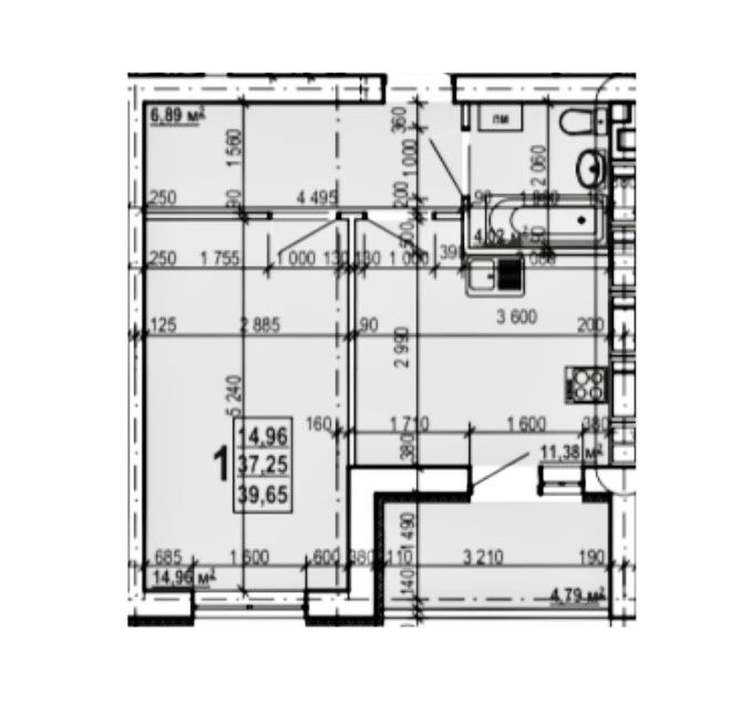 Продаж 1-кімнатної квартири 39.6 м²