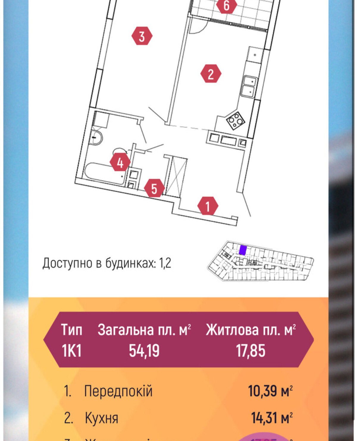 Продаж 1-кімнатної квартири 55 м²