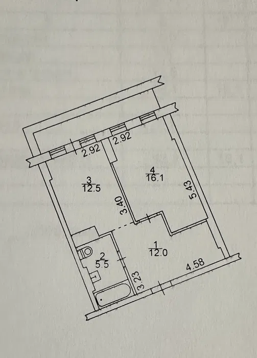 Продажа 1-комнатной квартиры 53 м²