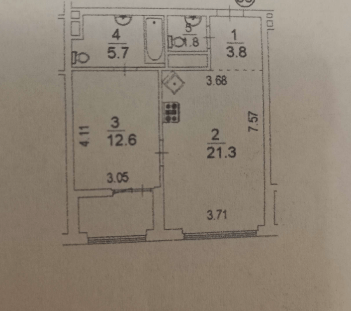 Продажа 1-комнатной квартиры 49 м²