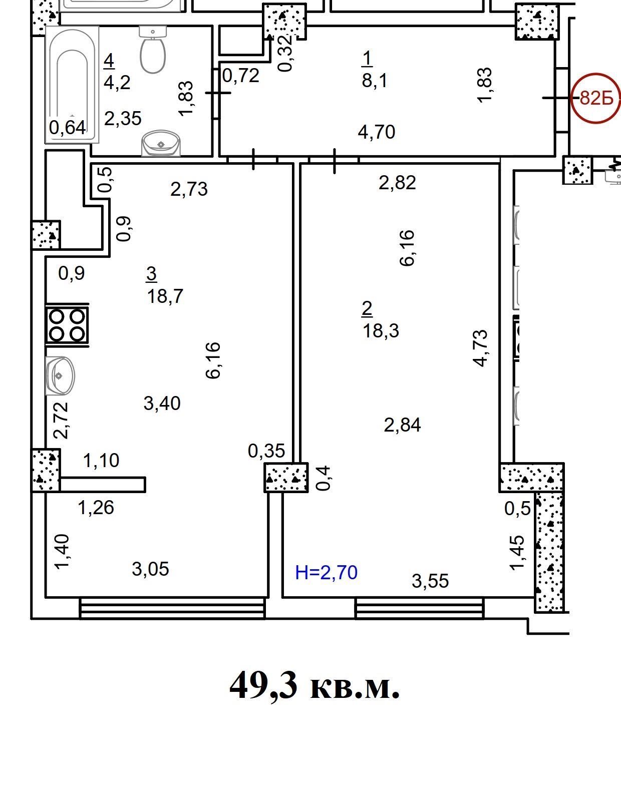 Продажа 1-комнатной квартиры 49 м²