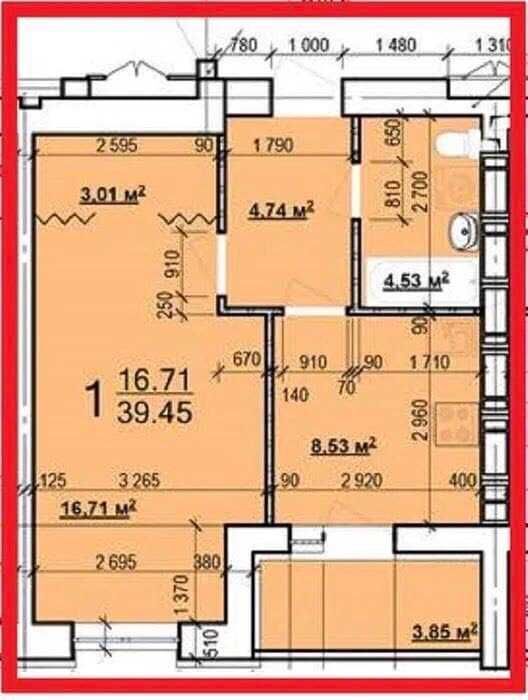 Продаж 1-кімнатної квартири 39 м²