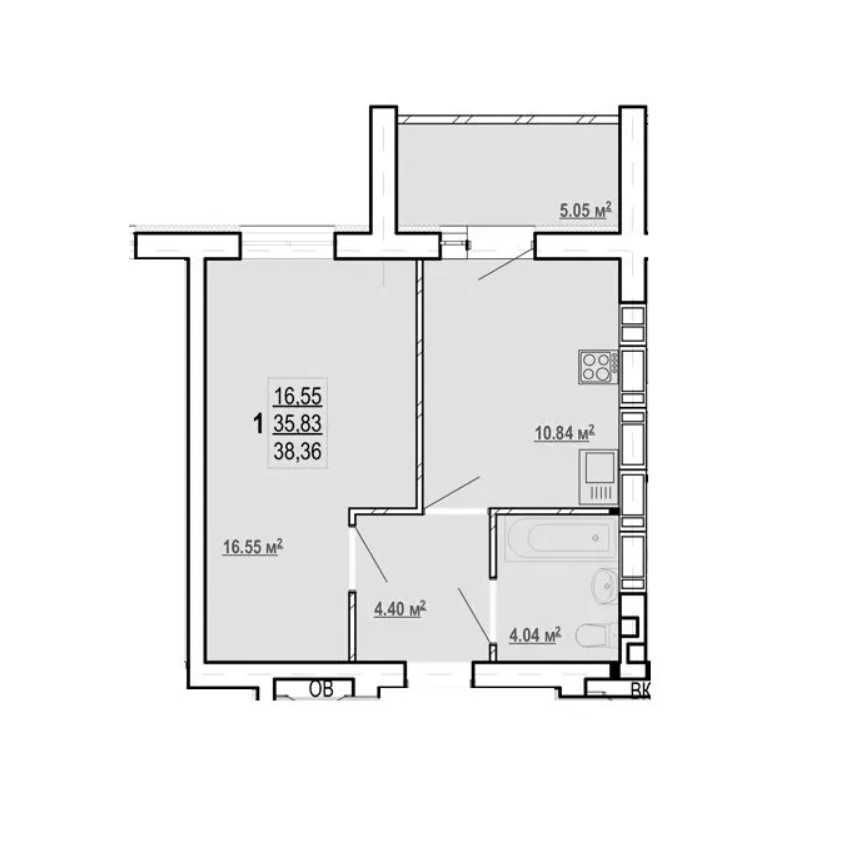 Продаж 1-кімнатної квартири 38 м²