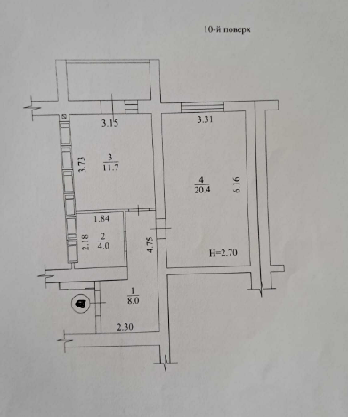 Продаж 1-кімнатної квартири 46 м²