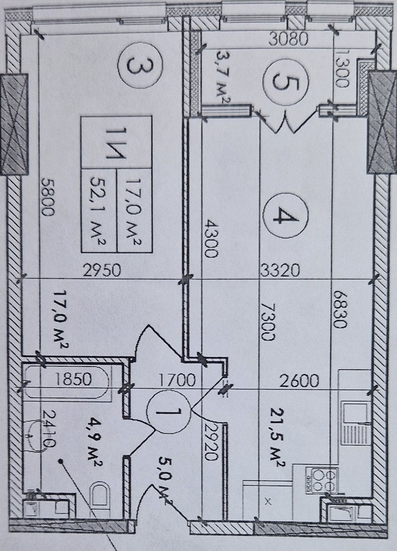 Продажа 1-комнатной квартиры 52 м²