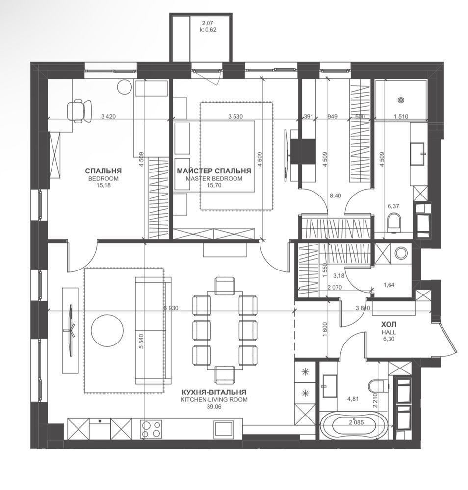 Продажа 2-комнатной квартиры 101 м²