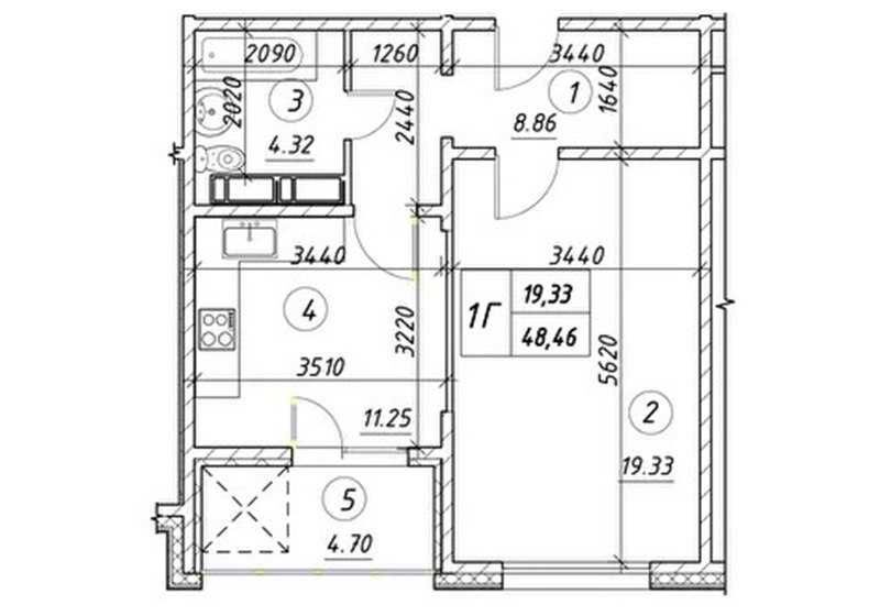 Продаж 1-кімнатної квартири 48 м²