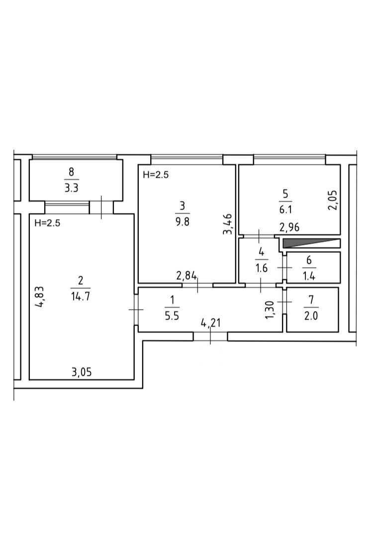 Продаж 2-кімнатної квартири 44 м²