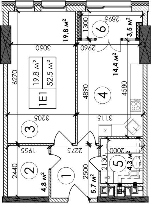 Продажа 1-комнатной квартиры 52 м²