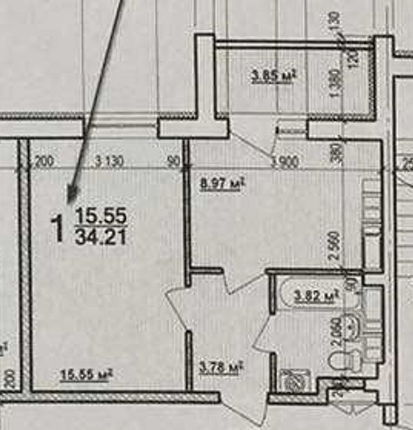 Продаж 1-кімнатної квартири 34.21 м²