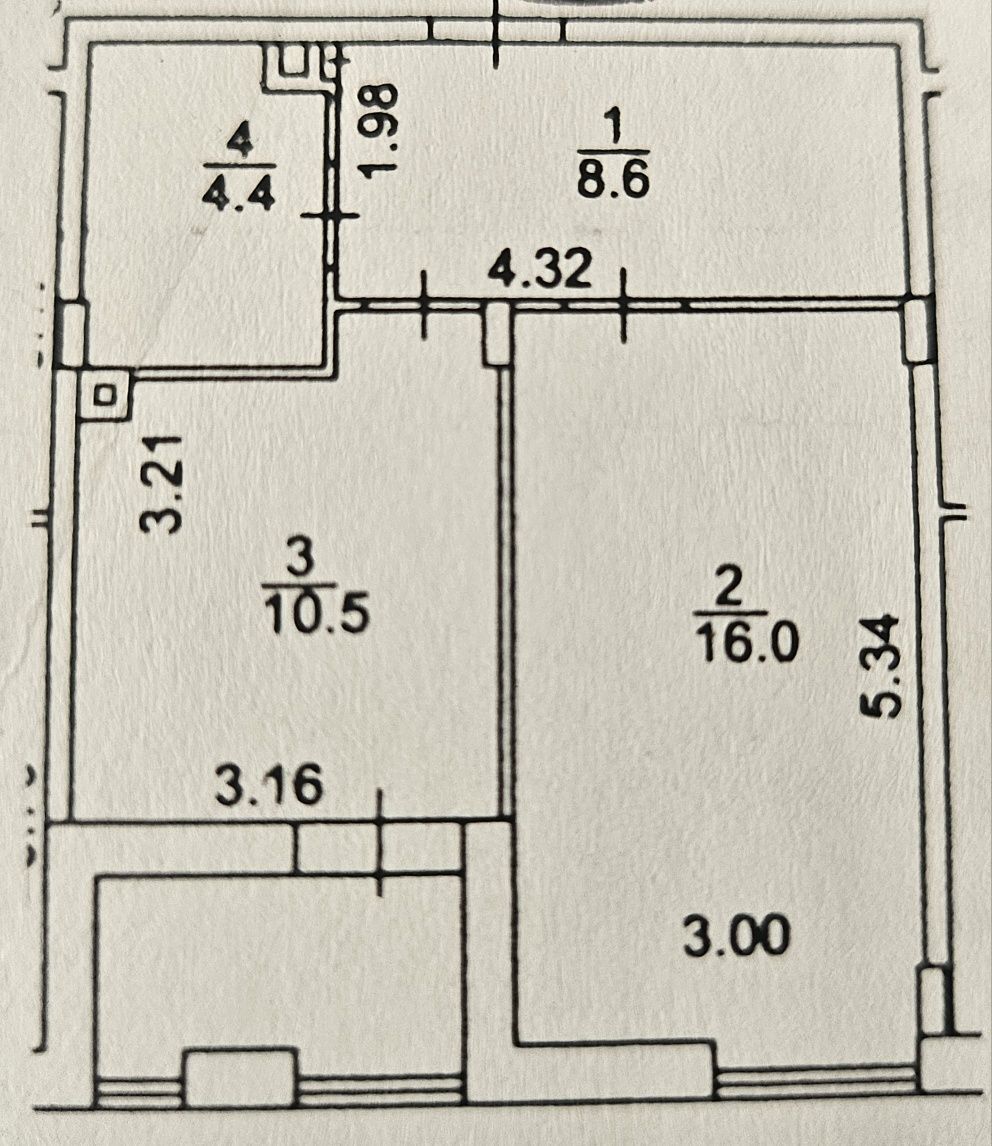 Продаж 1-кімнатної квартири 43 м²