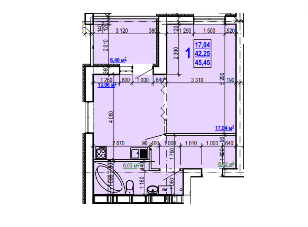 Продаж 1-кімнатної квартири 46 м²