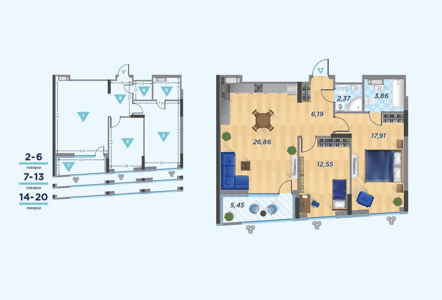 Продаж 2-кімнатної квартири 75 м²