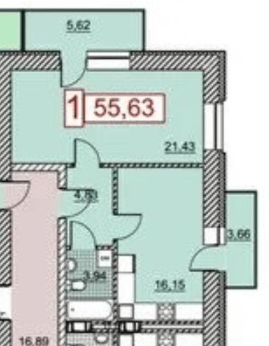 Продаж 1-кімнатної квартири 56 м²