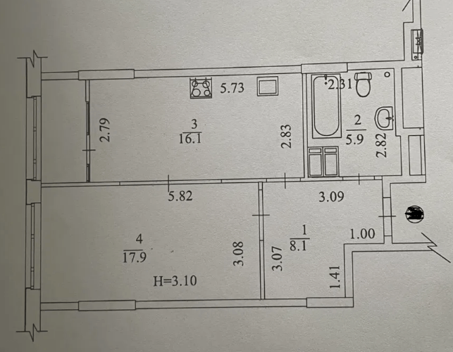 Продаж 1-кімнатної квартири 53 м²