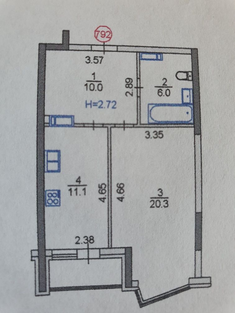 Продаж 1-кімнатної квартири 50 м²