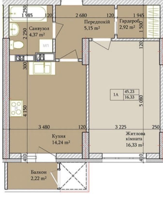 Продажа 1-комнатной квартиры 46 м²