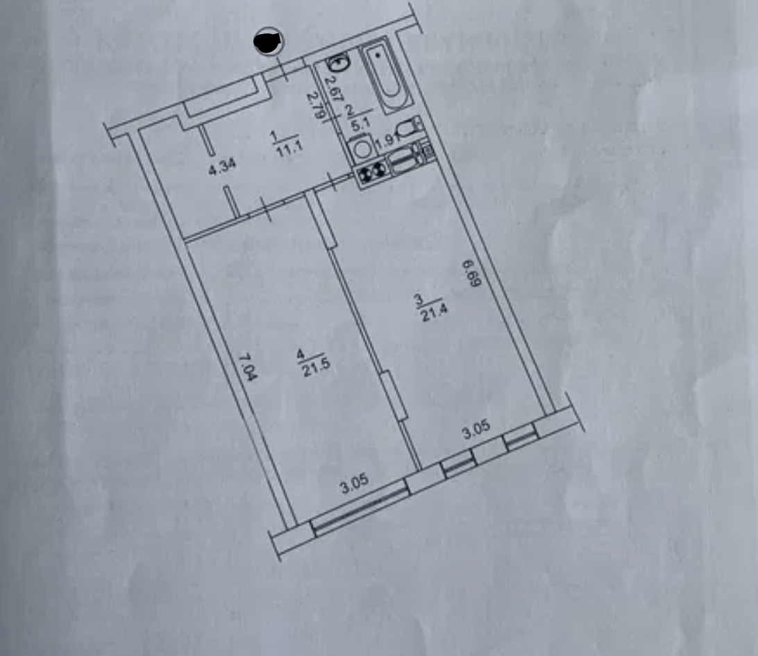 Продаж 1-кімнатної квартири 59 м²