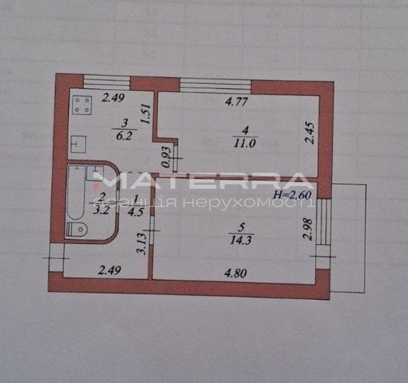 Продажа 2-комнатной квартиры 41.7 м²