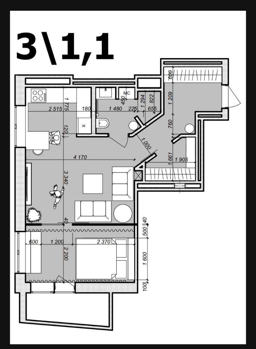 Продажа 1-комнатной квартиры 45 м²