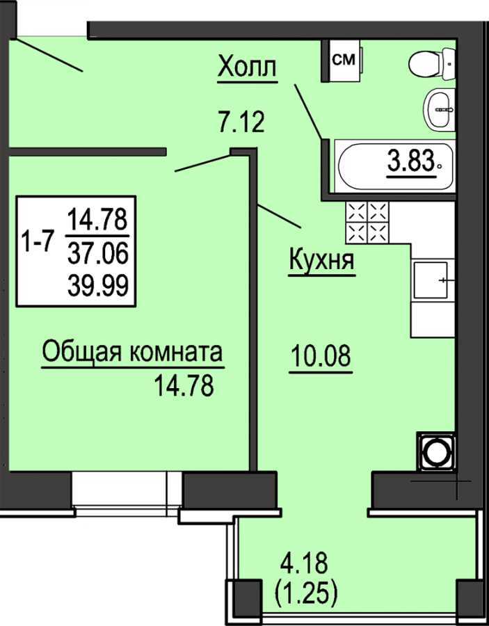 Продажа 1-комнатной квартиры 39.9 м², Героев Небесной Сотни просп., 26/21