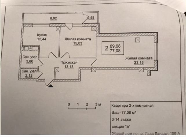 Продаж 2-кімнатної квартири 77 м²