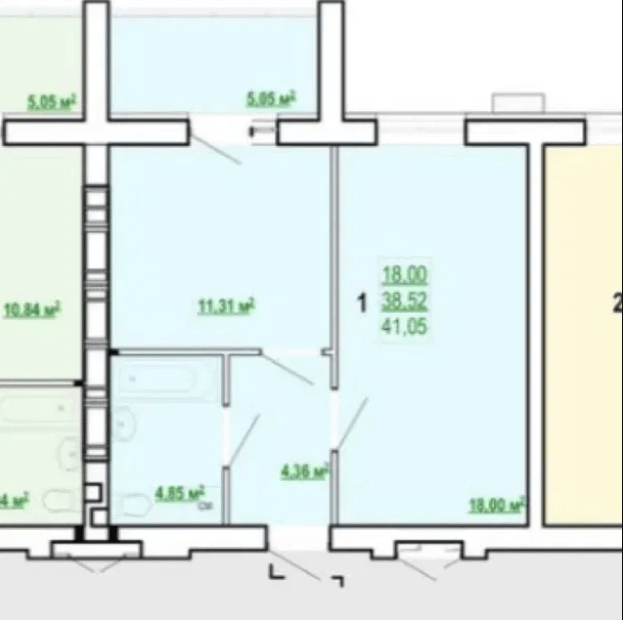 Продажа 1-комнатной квартиры 41 м²