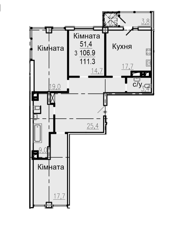 Продаж 3-кімнатної квартири 112 м²