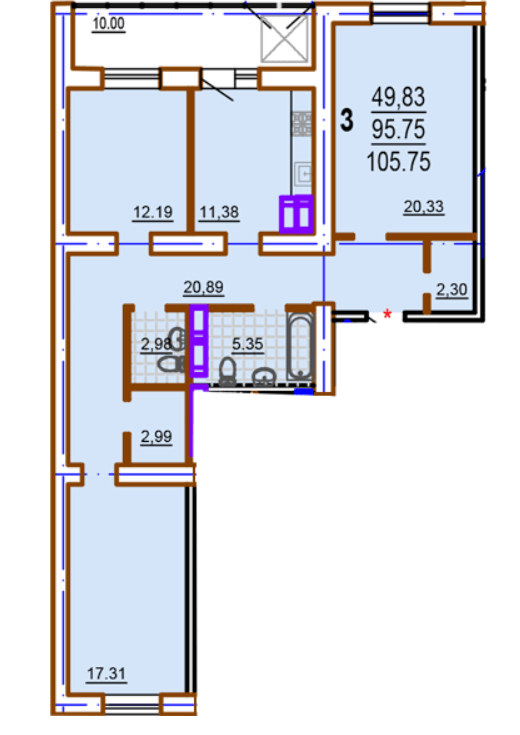 Продажа 3-комнатной квартиры 106 м²