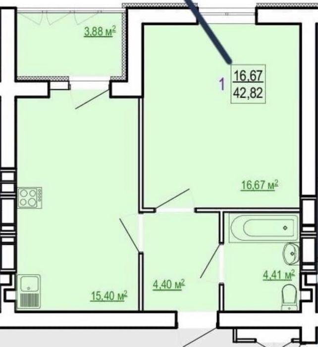 Продажа 1-комнатной квартиры 43 м²