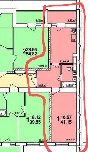 Продаж 1-кімнатної квартири 41 м²