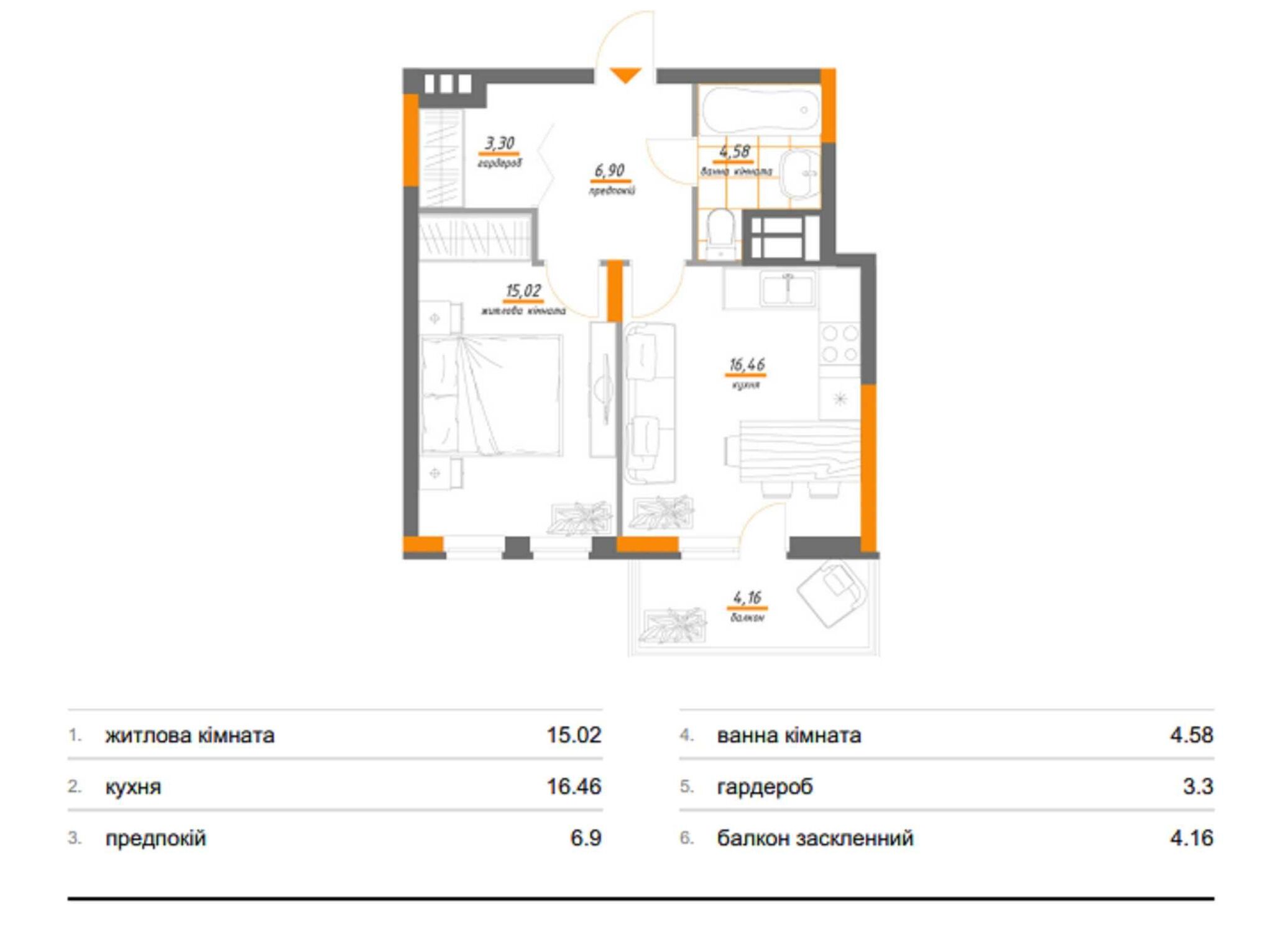 Продажа 1-комнатной квартиры 50 м²