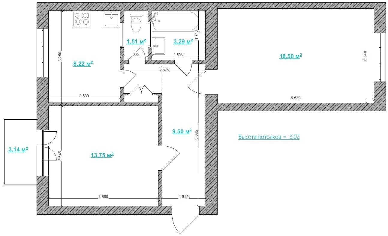 Продажа 2-комнатной квартиры 55 м²