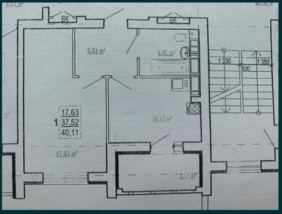 Продаж 1-кімнатної квартири 40 м²