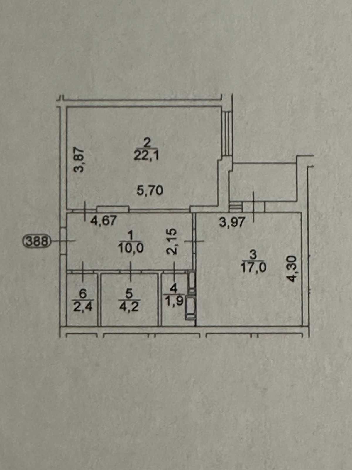 Продаж 1-кімнатної квартири 60 м²