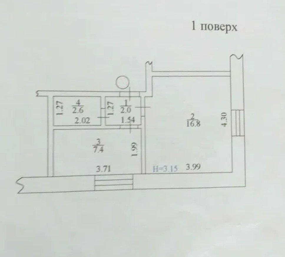 Продаж 1-кімнатної квартири 28.8 м²