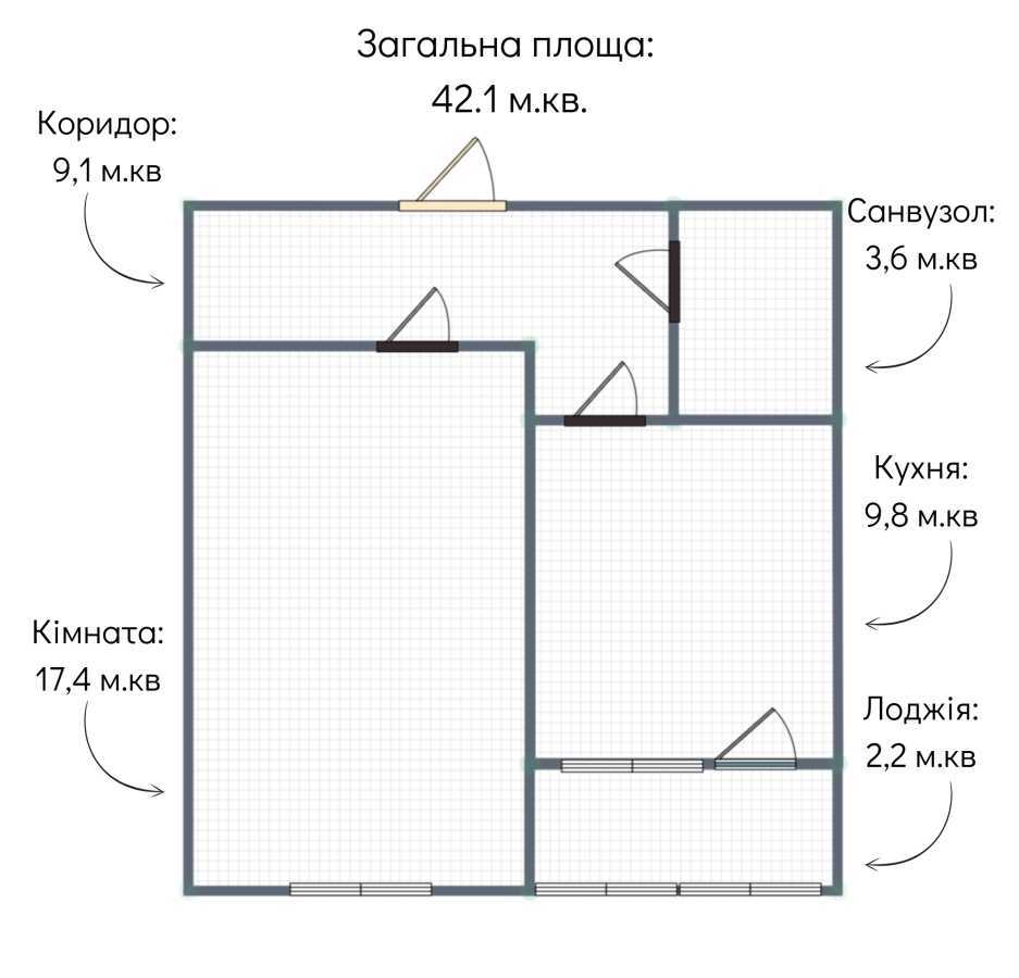 Продаж 1-кімнатної квартири 42.1 м², Лісківська вул., 32/51