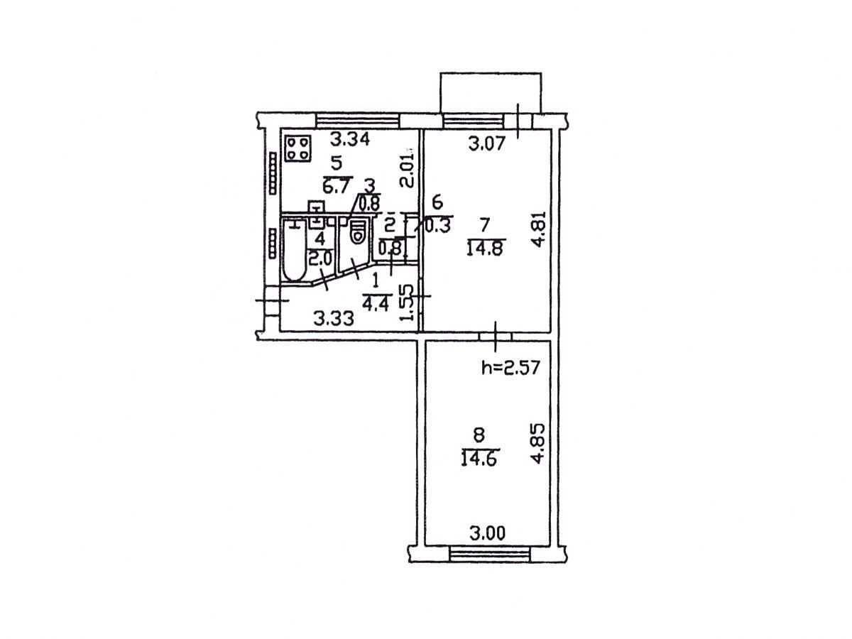 Продажа 2-комнатной квартиры 45.1 м², Каунасская ул., 10/1