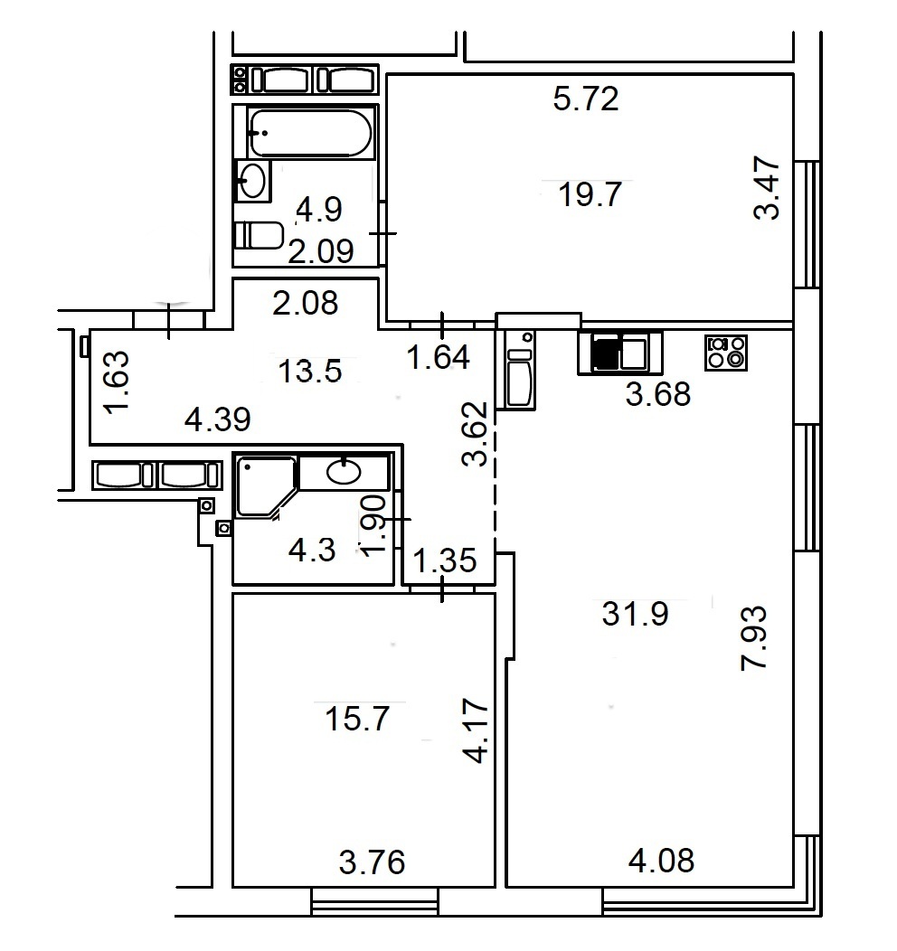 Продажа 2-комнатной квартиры 90 м², Речная ул., 4