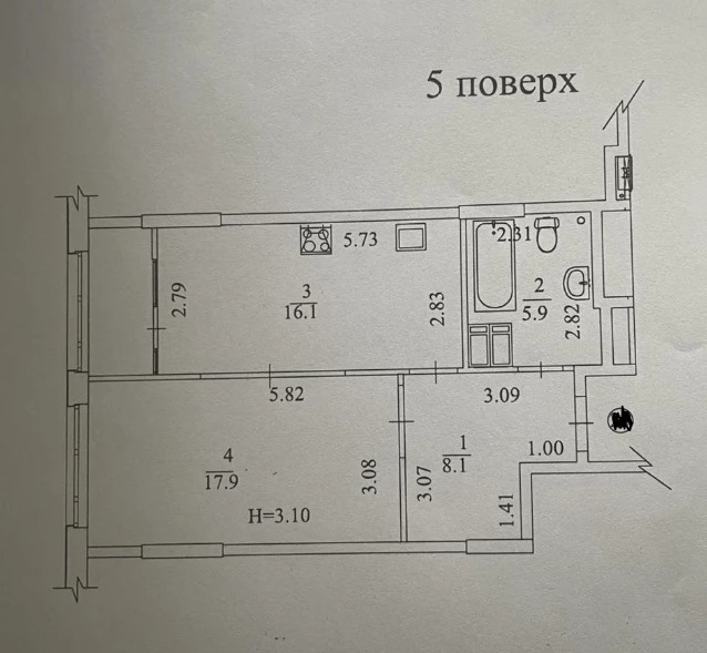 Продажа 1-комнатной квартиры 52 м²