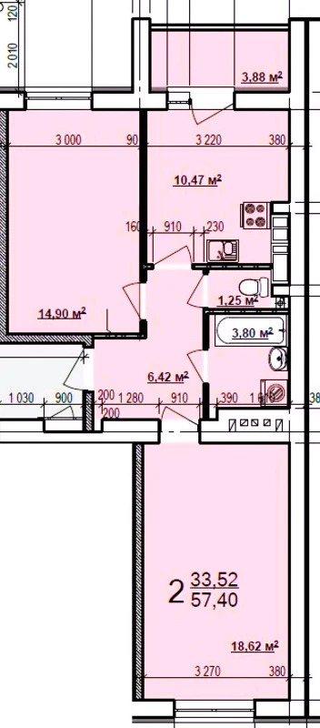 Продаж 2-кімнатної квартири 57 м²